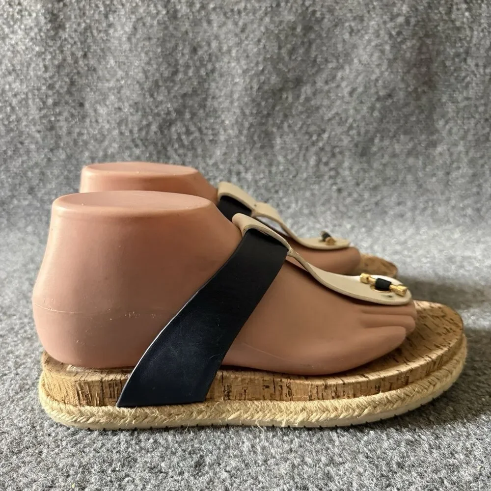 Tory Burch Logo Medallion Thong Sandals White Navy Gold Leather Women’s 8
